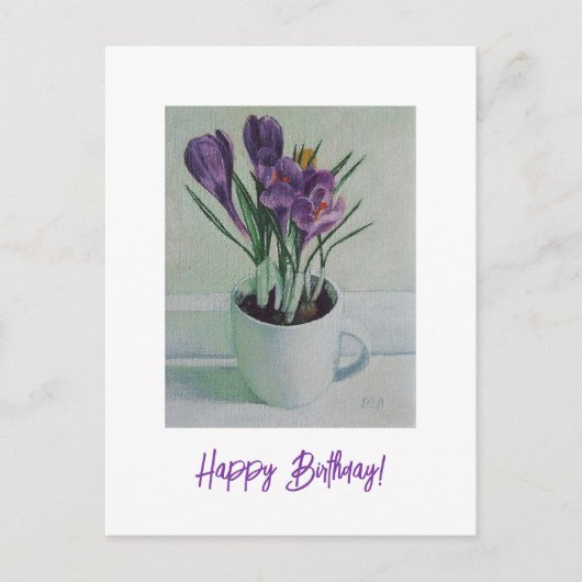 Postale Carte d'anniversaire avec peinture de fleurs viole (Devant)