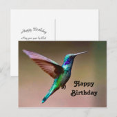 Postale Carte d'anniversaire avec photo de colibri vert fa (Devant / Derrière)