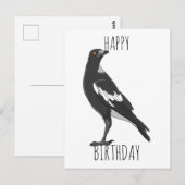 Postale Carte d'anniversaire avec pie australienne (Devant / Derrière)