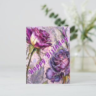 Postale Carte d'anniversaire avec roses violettes