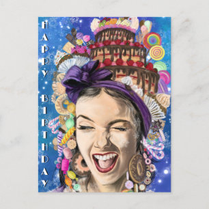 Postale Carte d'anniversaire avec une femme heureuse - Drô