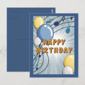 Postale Carte d'anniversaire bleu et jaune (Devant / Derrière)