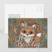 Postale Carte d'anniversaire Boho Fox  (Devant / Derrière)