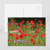 Postale Carte d'anniversaire Champ de Coquelicots Rouges (Devant / Derrière)