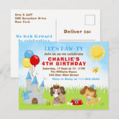 Postale Carte d'anniversaire Château Bleu pour Chiots (Devant / Derrière)