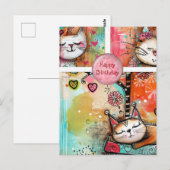 Postale Carte d'anniversaire Chats Colorés (Devant / Derrière)