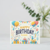 Postale Carte d'anniversaire colorée et joyeuse - Ballons (Debout devant)