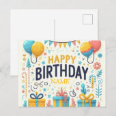 Postale Carte d'anniversaire colorée et joyeuse - Ballons (Devant / Derrière)