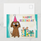 Postale Carte d'anniversaire comique Brown chien avec cade (Devant / Derrière)