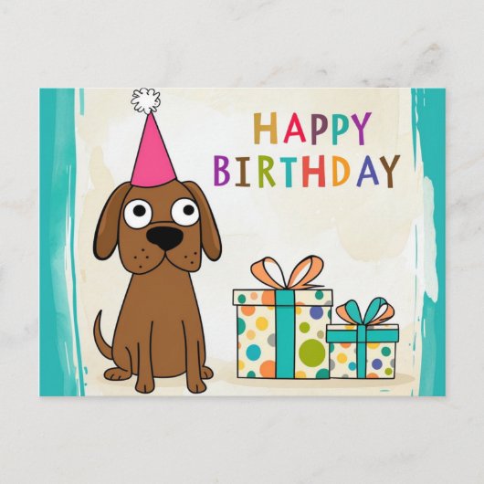 Postale Carte d'anniversaire comique Brown chien avec cade (Devant)