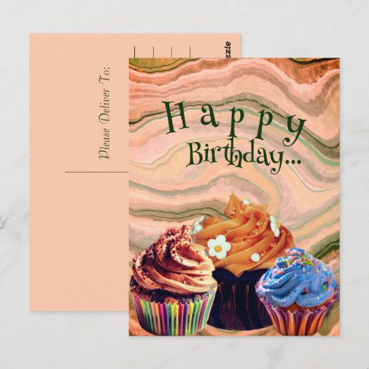Postale Carte d'anniversaire Cupcakes Simples et Douce| (Devant / Derrière)