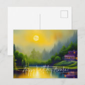 Postale Carte d'anniversaire d'art numérique de lac panora (Devant / Derrière)