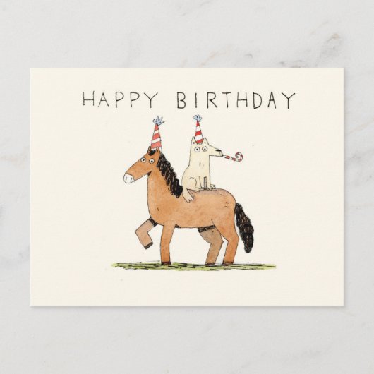 Postale carte d'anniversaire de cheval et de chien (Devant)