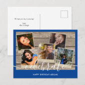 Postale Carte d'anniversaire de collection photo bleu mode (Devant / Derrière)