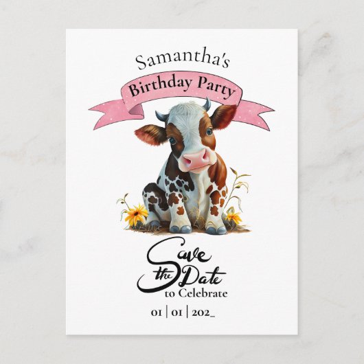 Postale Carte d'anniversaire de la vache (Devant)