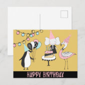 Postale Carte d'anniversaire de l'éléphant de Flamant rose (Devant / Derrière)