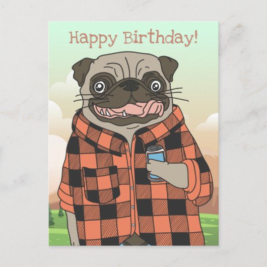 Postale Carte d'anniversaire de Pug (Devant)
