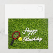 Postale Carte d'anniversaire de tennis avec raquette et ba (Devant / Derrière)