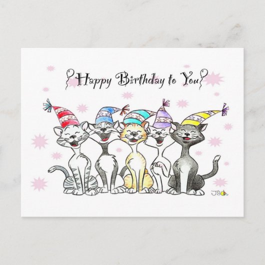 Postale Carte d'anniversaire des chats de fête - Art dessi (Devant)