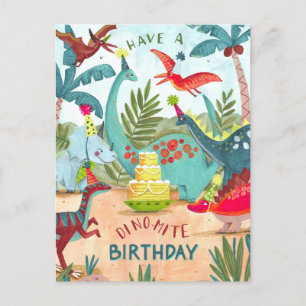 Postale Carte d'anniversaire dino-mite pour enfants dinosa