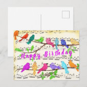 Postale Carte d'anniversaire d'oiseaux musicaux colorés du (Devant / Derrière)