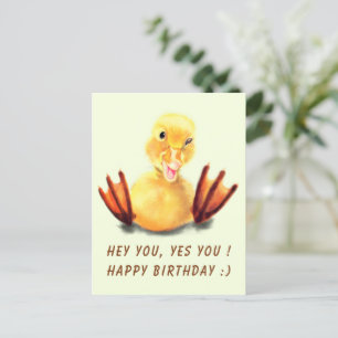 Postale Carte d'anniversaire drôle avec Happy Duck - Texte