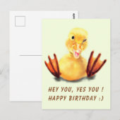 Postale Carte d'anniversaire drôle avec Happy Duck - Texte (Devant / Derrière)