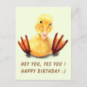 Postale Carte d'anniversaire drôle avec Happy Duck - Texte (Devant)