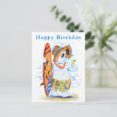 Postale Carte d'anniversaire drôle avec Snowman Surfer (Debout devant)