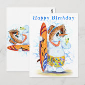 Postale Carte d'anniversaire drôle avec Snowman Surfer (Devant / Derrière)
