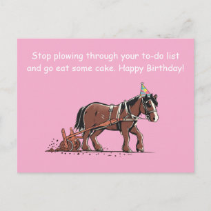Postale Carte d'anniversaire drôle avec un cheval de labou