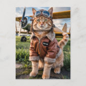 Postale Carte d'anniversaire drôle de chat pilote & avion  (Devant)