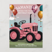 Postale Carte d'anniversaire du Tracteur rose mignonne (Devant)