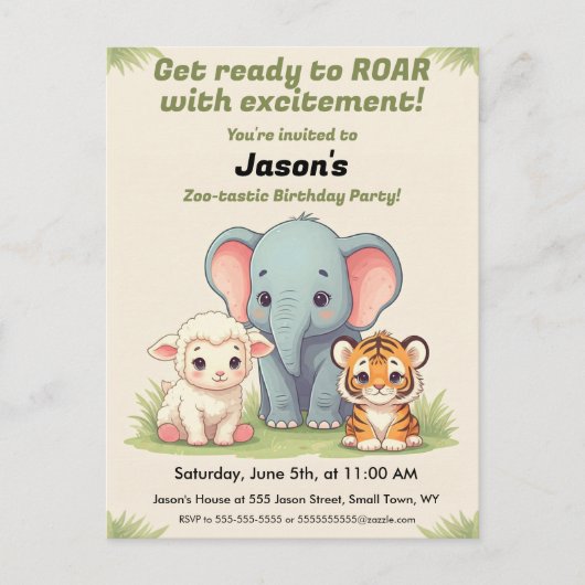 Postale Carte d'anniversaire du Zoo Rugissant (Devant)