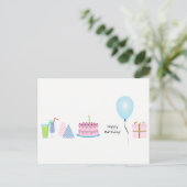 Postale Carte d'anniversaire - en rose et bleu (Debout devant)
