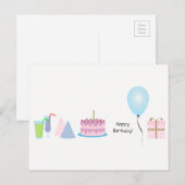 Postale Carte d'anniversaire - en rose et bleu (Devant / Derrière)