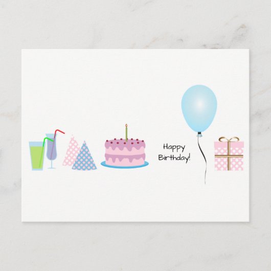 Postale Carte d'anniversaire - en rose et bleu (Devant)