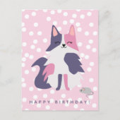 Postale Carte d'anniversaire enfantine avec chat rose et v (Devant)
