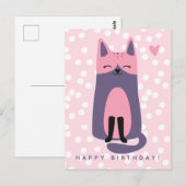 Postale Carte d'anniversaire enfantine de chat violet et r (Devant / Derrière)