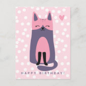 Postale Carte d'anniversaire enfantine de chat violet et r (Devant)