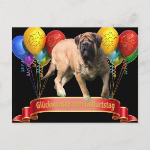 Postale Carte d'anniversaire English Mastiff ballons 