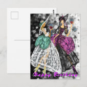 Postale Carte d'anniversaire Femmes modernes buvant du vin (Devant / Derrière)