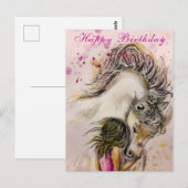 Postale Carte d'anniversaire Fille et Cheval (Devant / Derrière)