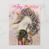 Postale Carte d'anniversaire Fille et Cheval (Devant)