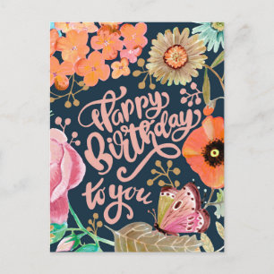 Postale Carte d'anniversaire Fleurs sauvages & Lettres
