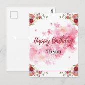 Postale Carte d'anniversaire florale rose (Devant / Derrière)