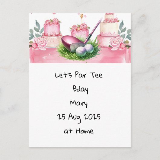 Postale Carte d'anniversaire Golf Rose pour golfeuse (Devant)