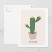 Postale Carte d'anniversaire grand cactus jaune et vert du (Devant / Derrière)