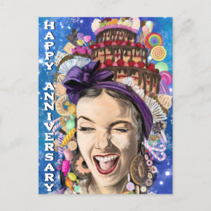 Postale Carte d'anniversaire heureux avec une femme heureu