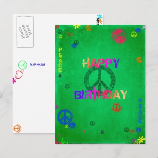 Postale Carte d'anniversaire hippie heureuse (Devant / Derrière)